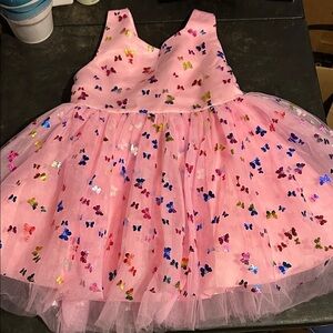 Pink Dress with Colorful Butterfly Print